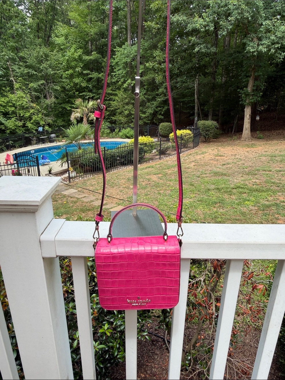 kate spade Hot Pink Croc-Embossed Mini Top-Handle Bag - Picture 3 of 17